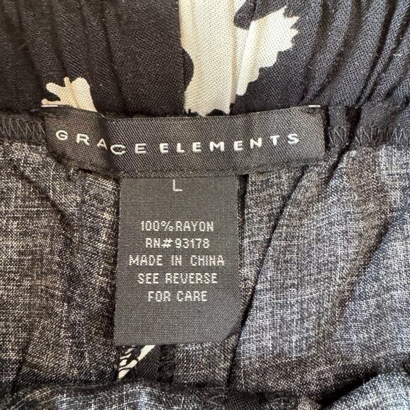 Grace Elements Soft Flowy Pants Womens Large Pull-On Stretch Black White Doves - Picture 2 of 6